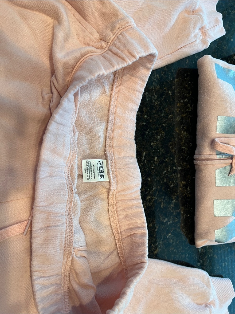 PINK Victoria's Secret Light Pink Holographic Logo Zip Hoodie & Joggers - Picture 5 of 9